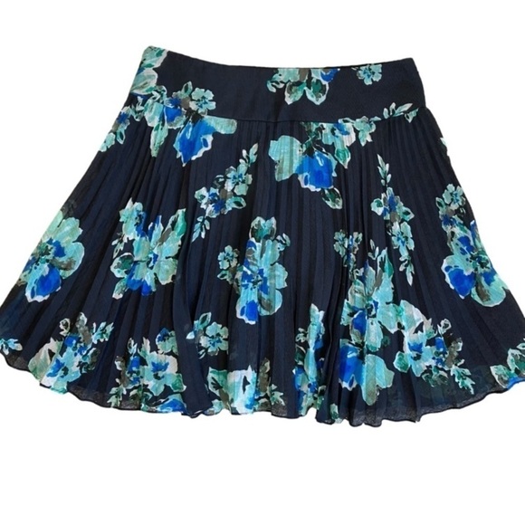 Ann Taylor Factory Y2K Twee Pleated Dark Floral A-line Skirt Knee Length Sz 14 - Picture 2 of 15